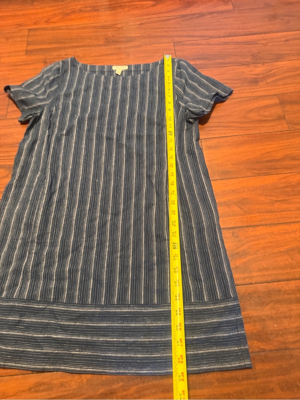 Eileen Fisher Navy and White Striped Short Sleeve Shift Dress - Picture 3 of 8